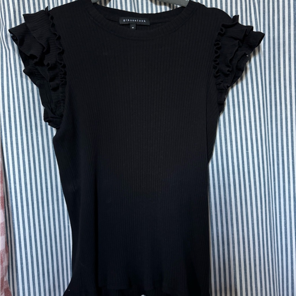 Gibson Black Ruffle Blouse